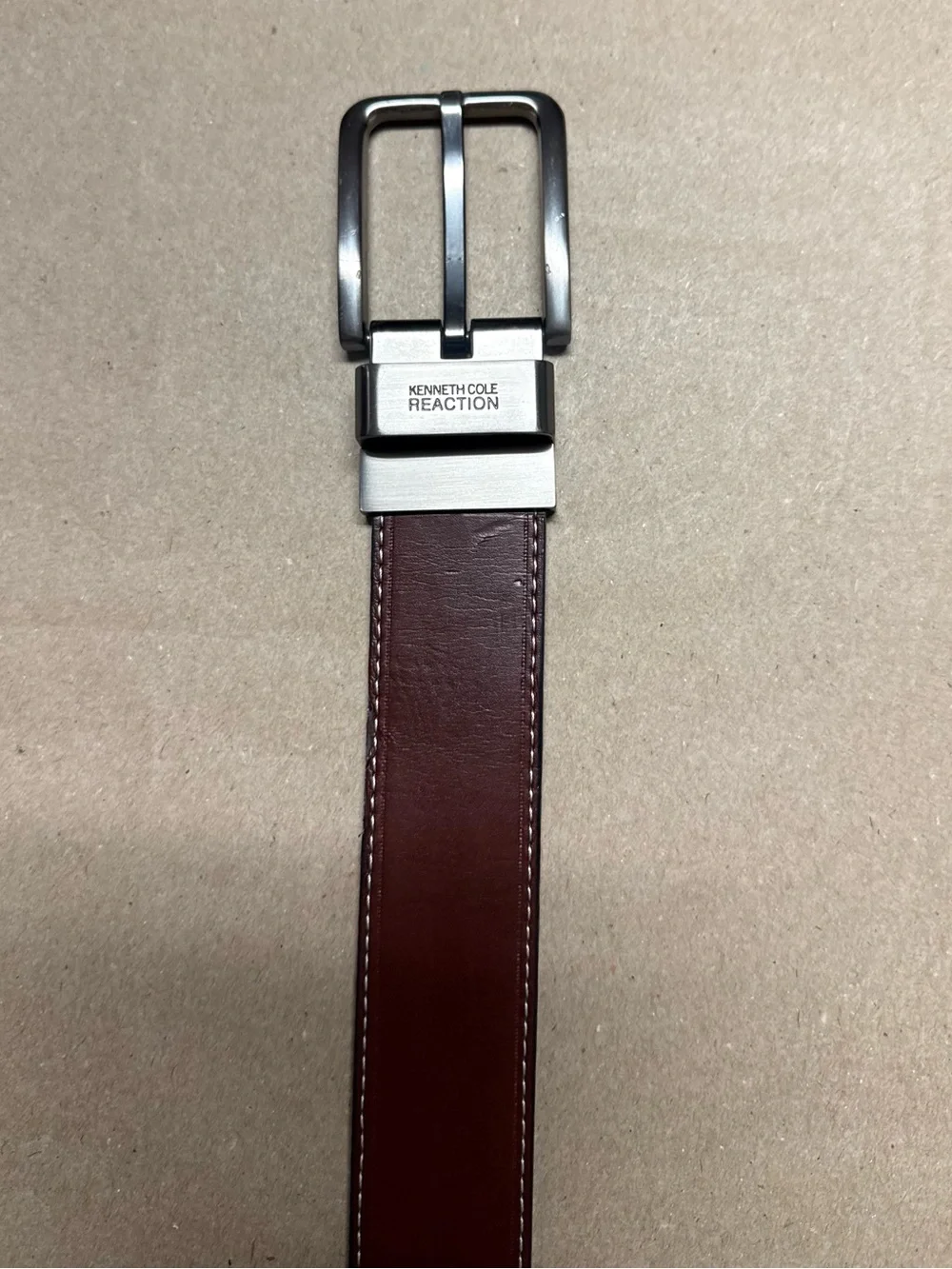 Kenneth Cole Reaction Men's Dark Brown Leather Belt with Silver Buckle